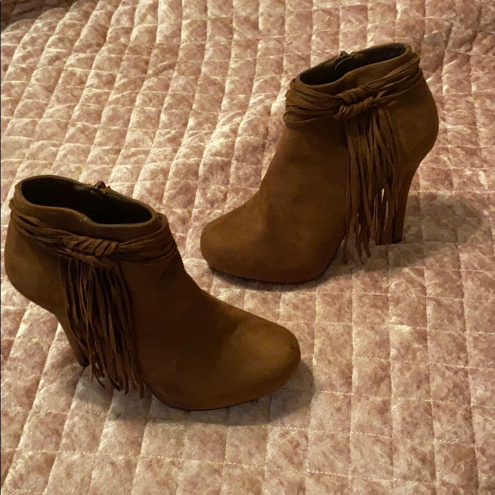 Brown fringe booties